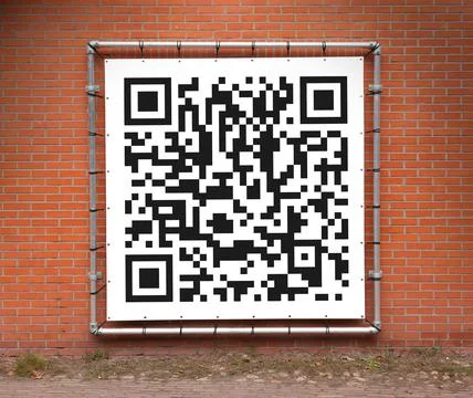 Large banner qith QR-code on a metal frame Stock Photos