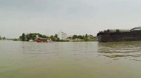 Large barges carrying goods on the river. thailand, ayutthaya Video stock 25127670