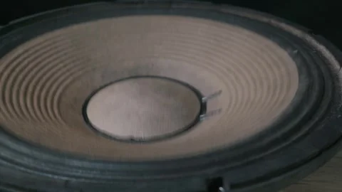 Large Bass Speaker Cone Vibrating Rapidly from Intense Sound Waves Stock Footage 334734386