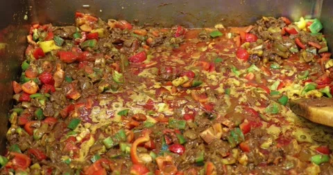 Large batch curry cooking Stock Footage 288147335