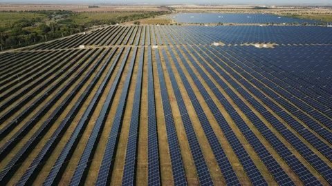 A large batch of solar panels in large areas. aerial shooting Stock Footage 166643181