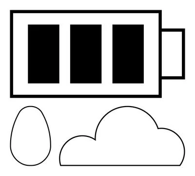Large battery with three black bars, a cloud, and an egg. Ideal for energy ef Stock Illustration