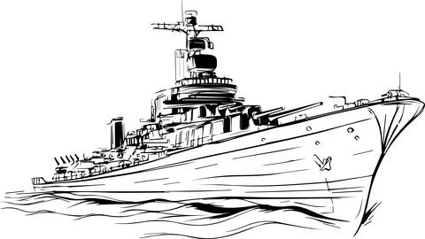 A large battleship is sailing in the ocean Stock Illustration