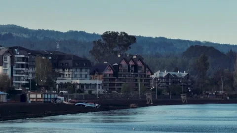 Large beach in the city of Pucon as seen from Lake Villarica. Araucanias. Chi Stock Footage 289744262