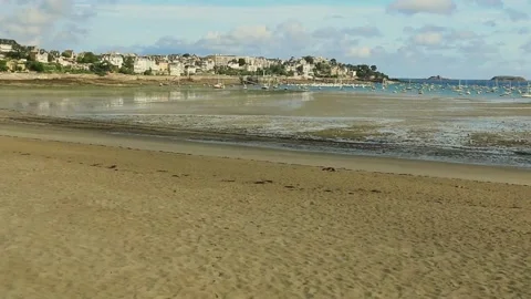 The large beach of Dinard at low tide. Brittany. Stock Footage 135689608
