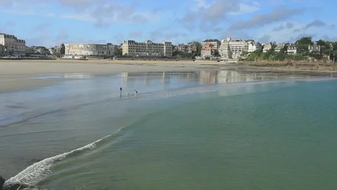 The large beach of Dinard at low tide. Brittany. Stock Footage 135690366