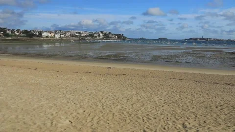 The large beach of Dinard at low tide. Brittany. Stock Footage 135691805