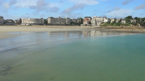 The large beach of Dinard at low tide. Brittany. Stock Footage 135692680