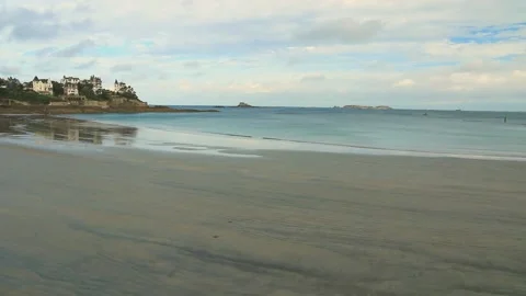 The large beach of Dinard at low tide. Brittany. Stock Footage 135696458
