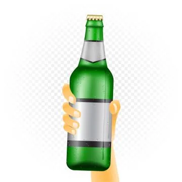 Large beer bottle in hand Stock Illustration