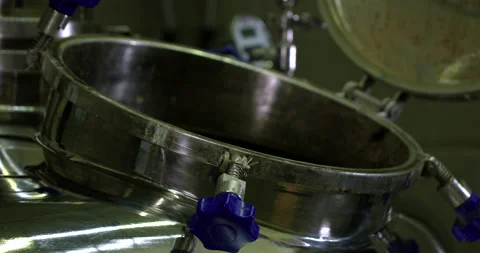 Large beer fermentation tank open - close up Stock Footage 148244895