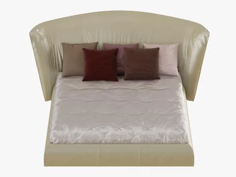 Large beige bed with a soft back and colored pillows front view 3D rendering Illustrazione stock