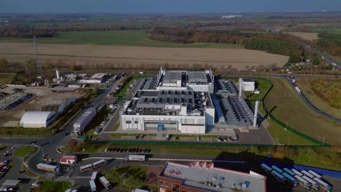 Large big data center Internet infrastructure Dramatic aerial view flight drone Stock Footage 321292060