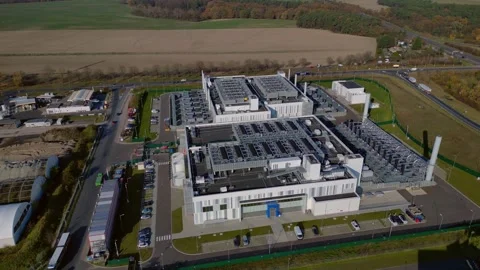 Large big data center Internet infrastructure Unique aerial view flight drone Stock Footage 321292199
