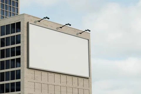 Large billboard mockup on top corner of modern skyscraper building Stock-Illustration