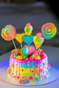 Large birthday cake on the table Stock Photos