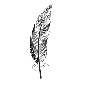 A large black and white feather with patterns. Boho Style Stock-Illustration