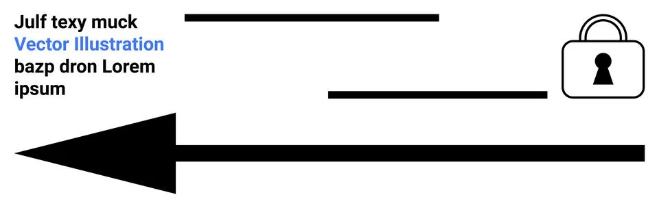 Large black arrow pointing right, text elements above and below in varying si Ilustração Stock