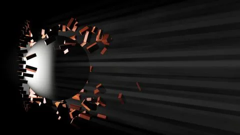 A large black ball smashed a brick wall Illustrazione stock