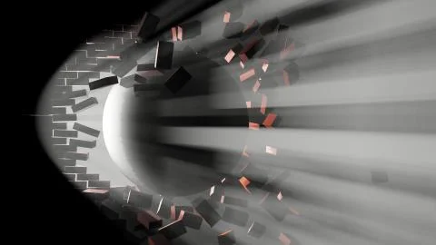 A large black ball smashed a brick wall Stock Illustration