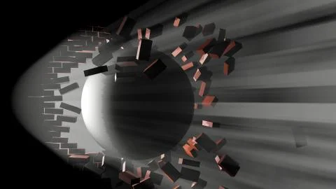 A large black ball smashed a brick wall Stock Illustration