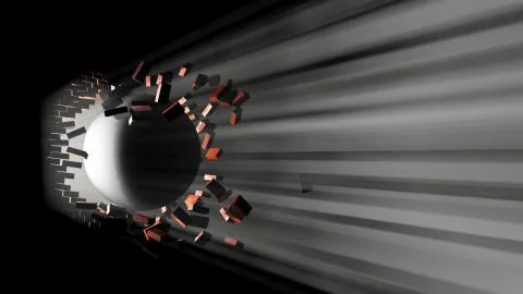 A large black ball smashed a brick wall Stock Illustration