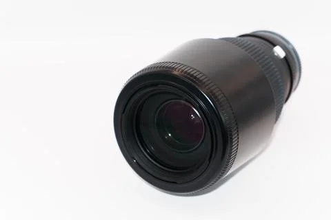 Large black camera lens on a white background, copy space Stock Photos