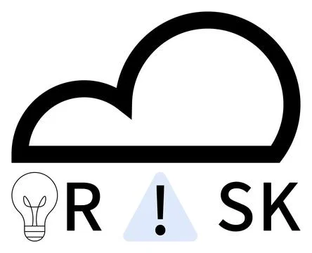 Large black cloud, exclamation point warning inside a triangle, and light bul Stock Illustration