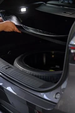 Large black empty car trunk. Open car trunk close up Stock Photos