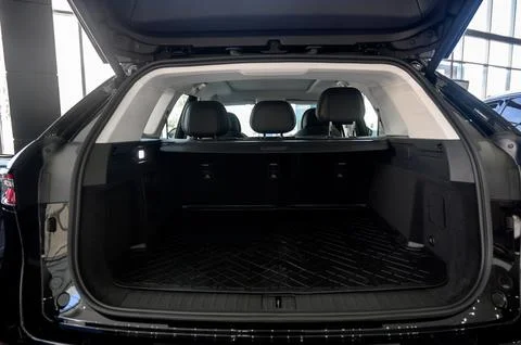 Large black empty car trunk. Open car trunk close up Stock Photos