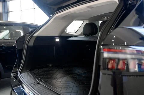 Large black empty car trunk. Open car trunk close up Stock Photos