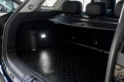 Large black empty car trunk. Open car trunk close up Stock Photos