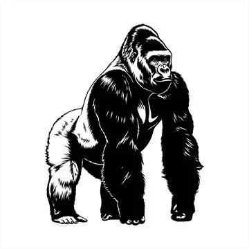 A large black gorilla standing on its legs vector Stock Illustration