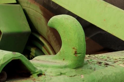 Large black metal hook on a train to pull, something heavy Foto stock