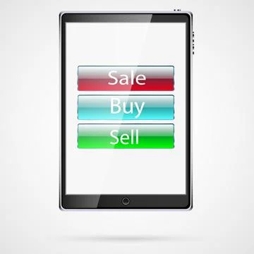 Large black realistic mobile smart touch-sensitive slim tablet computer with  Stock Illustration