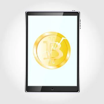 A large black realistic mobile smart touch-sensitive slim tablet computer wit Stock Illustration