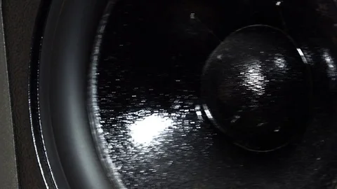 Large Black Speaker moving emitting bass sounds Video stock 70858583
