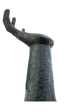 Large black statue hand symbol beg implore Stock Photos