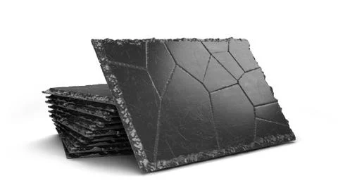 Large black stone plate for serving food in a restaurant 3d render on white Stock Illustration