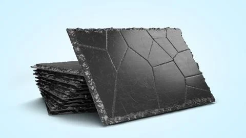 Large black stone plate for serving food in a restaurant 3d render on blue gr Stock Illustration
