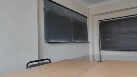 A Large Blackboard In The Auditorium, Classroom, Lecture Hall. Panoramic View Stock Footage 122081177