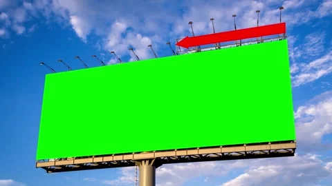Large Blank Billboard with Green Screen Display Standing Against a Bright Blue Stock Footage 338331560