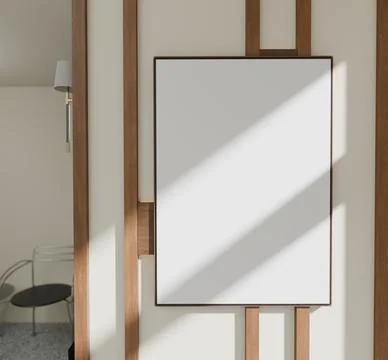 A large, blank canvas in a simple, modern frame hangs on a wall Stock-Illustration