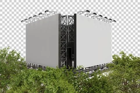A large, blank, double-sided billboard stands atop a metal framework Stock Illustration