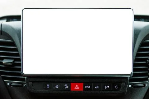 Large blank white touchscreen display on car dashboard Stock Photos