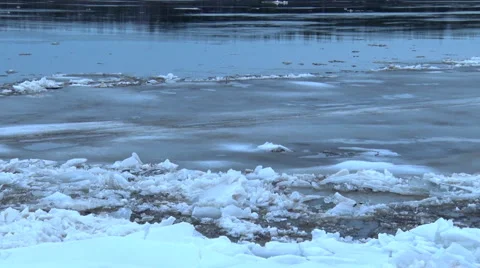 Large block of ice ripped from the shore of the river Stock Footage 49930221