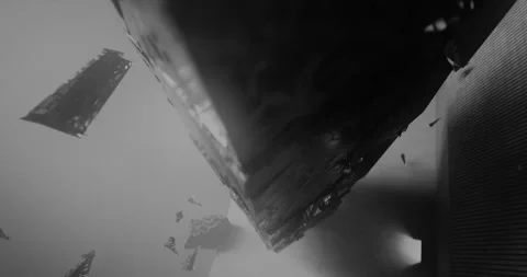Large blocks and shapes floating CGI in black and white Stock Footage 255697793
