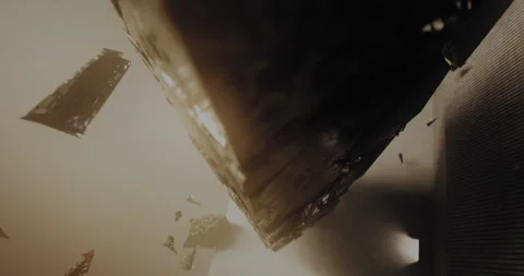 Large blocks and shapes floating in CGI sepia Stock Footage 255725598