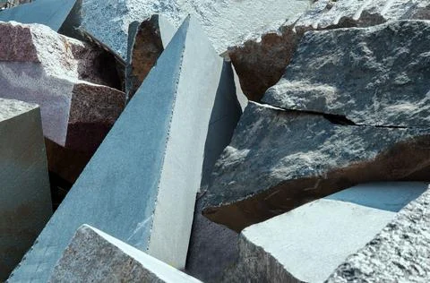 Large blocks of granite rocks piled in a heap Stock Photos