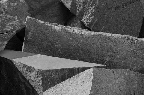 Large blocks of granite rocks piled in a heap Stock Photos
